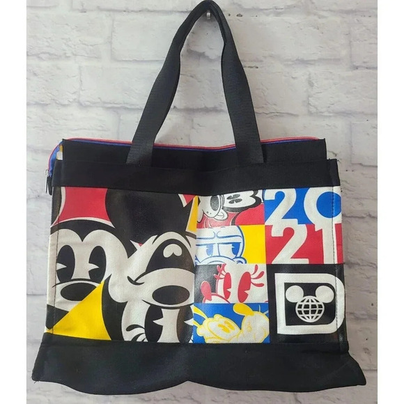 Disney Store Parks Mickey Mouse Double Strap Tote Bag Black Red Blue One Size - Picture 2 of 8
